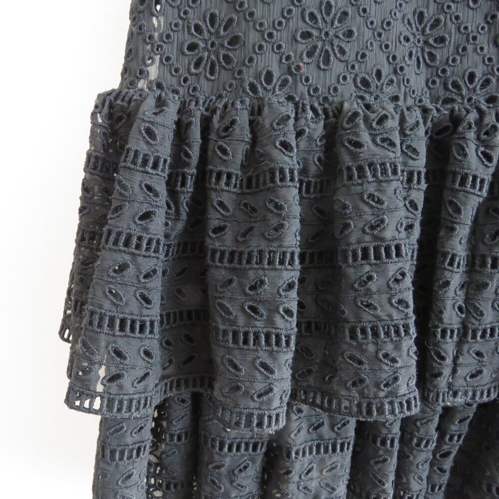 PHILOSOPHY DI LORENZO SERAFINI Broderie Anglaise Lace Ruffle Tiered Black Dress - Picture 8 of 15